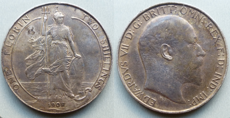 Edward VII 1908 Standing Britannia florin